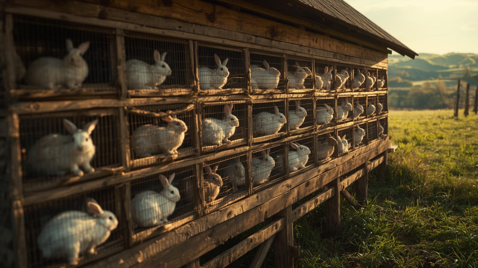 Kaninchenstall am Rande eines Feldes, KI generiert