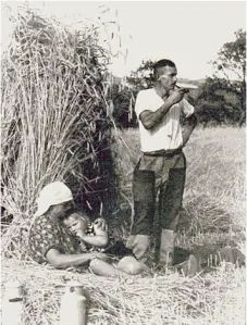 Familie rastet bei der Kornernte, Archivbild, privat