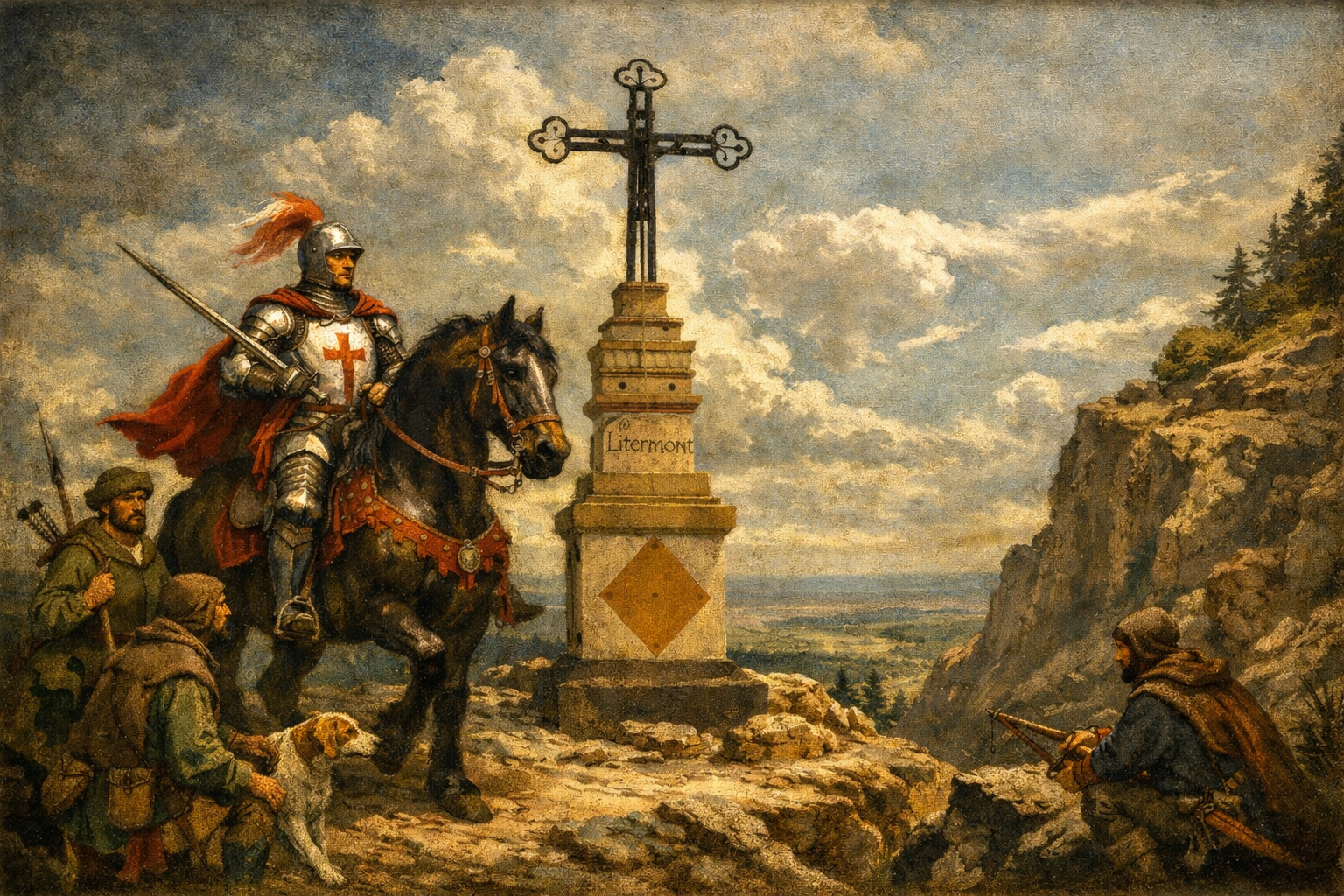 Mitellalterliche Jagdszene mit Ritter auf dem Litermont; z.T. KI-generiert